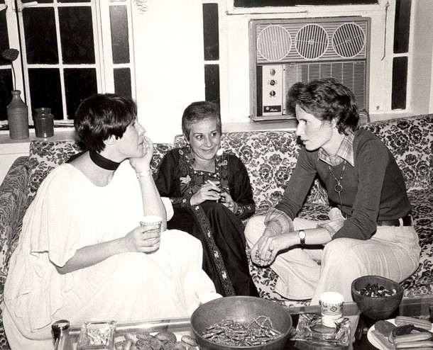 November 1976. A benefit at Phyllis Chesler's home for the Israel Women's Party. Left to Right: Phyllis Chesler, former Knesset member Marcia Freedman and Brenda Feigen Fustea.