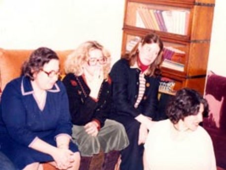 1978. Aviva Cantor Zuckoff, Erica Jong, Pat Meehan and the newborn mother, at the January 1978 Blessing Ceremony for Phyllis' newborn son, Ariel