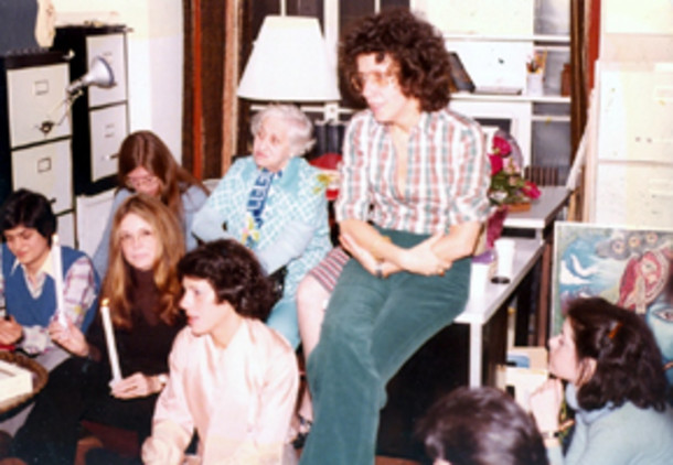 1978. Georgine Corra, Janet McCloud, Gloria Steinem, Phyllis' Aunt Tilly Prussman, Sarah Chesler, Selma Shapiro and Suzy Bolotin at the January 1978 Blessing Ceremony.