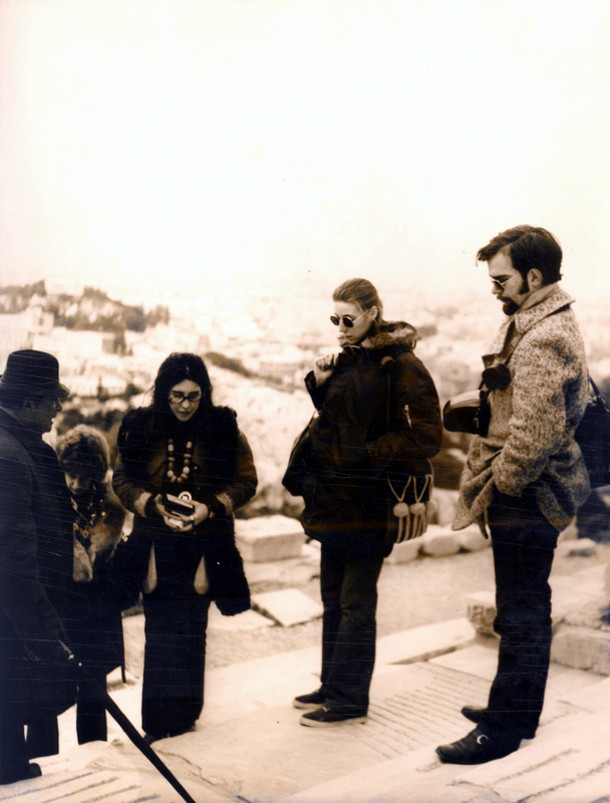 1972. Phyllis Chesler with her student George Sedaris and his wife, at the Acropolis in Athens, Greece, in 1972.