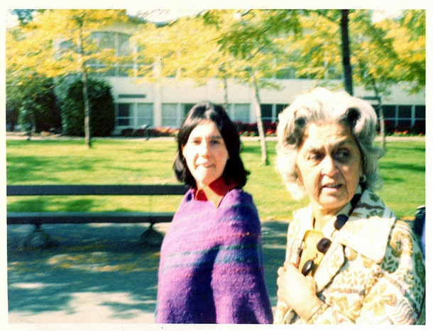 Phyllis Chesler with Kate Stimpson's mother, who Stimpson kindly sent to offer some personal hospitality, in Seattle, Washington, 1972/1973.