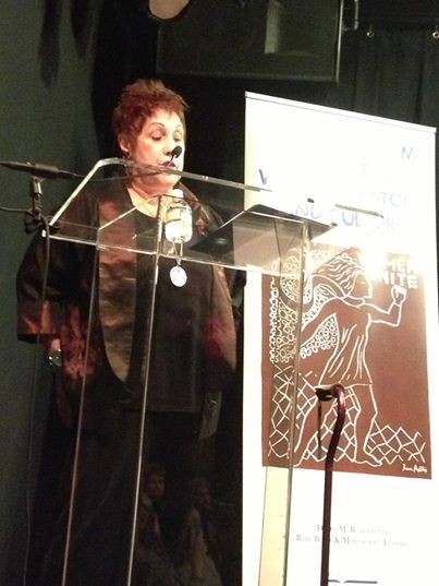 Phyllis Chesler introducing the evening’s discussion.