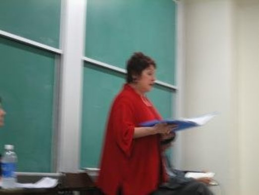 Phyllis consults her notes at Columbia University.