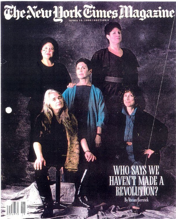 New York Times Magazine Cover. Pictured clockwise from top right: Phyllis Chesler, Ellen Willis, Kate Millett, Ann Snitow, Alix Kates Shulman in the center. Not Pictured: The author of the piece, Vivian Gornick.