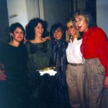 1985. The Feminist Seder Sisters: from left, Phyllis Chesler, EM Broner, Bev Kreloff, Letty Cottin Pogrebin and Lily Rivlin at Broner's loft for the 10th Feminist Passover Seder in 1985.