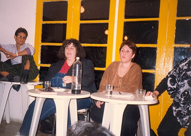 December 1988. Andrea Dworkin and Phyllis Chesler at a lecture in Haifa, Israel.