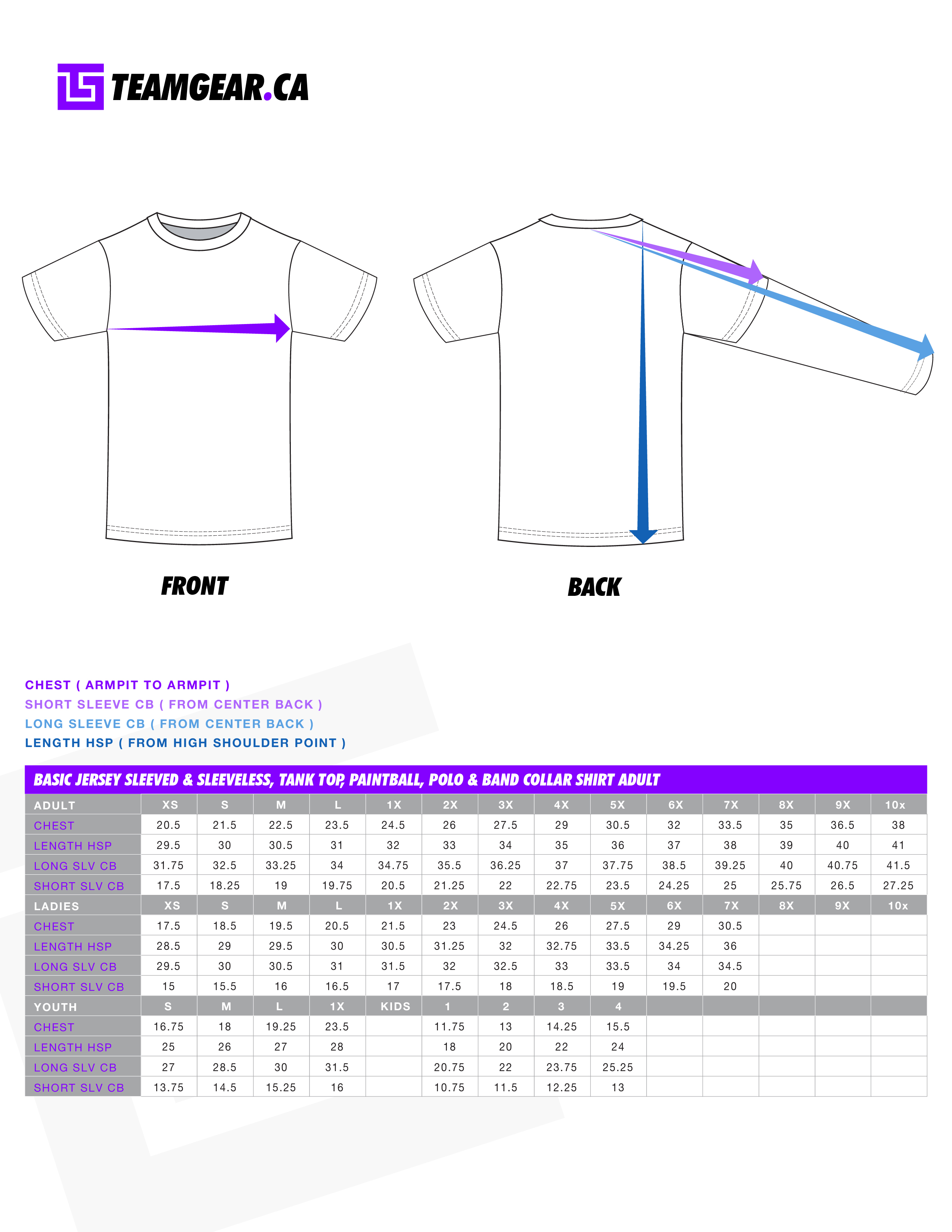 jersey sizing