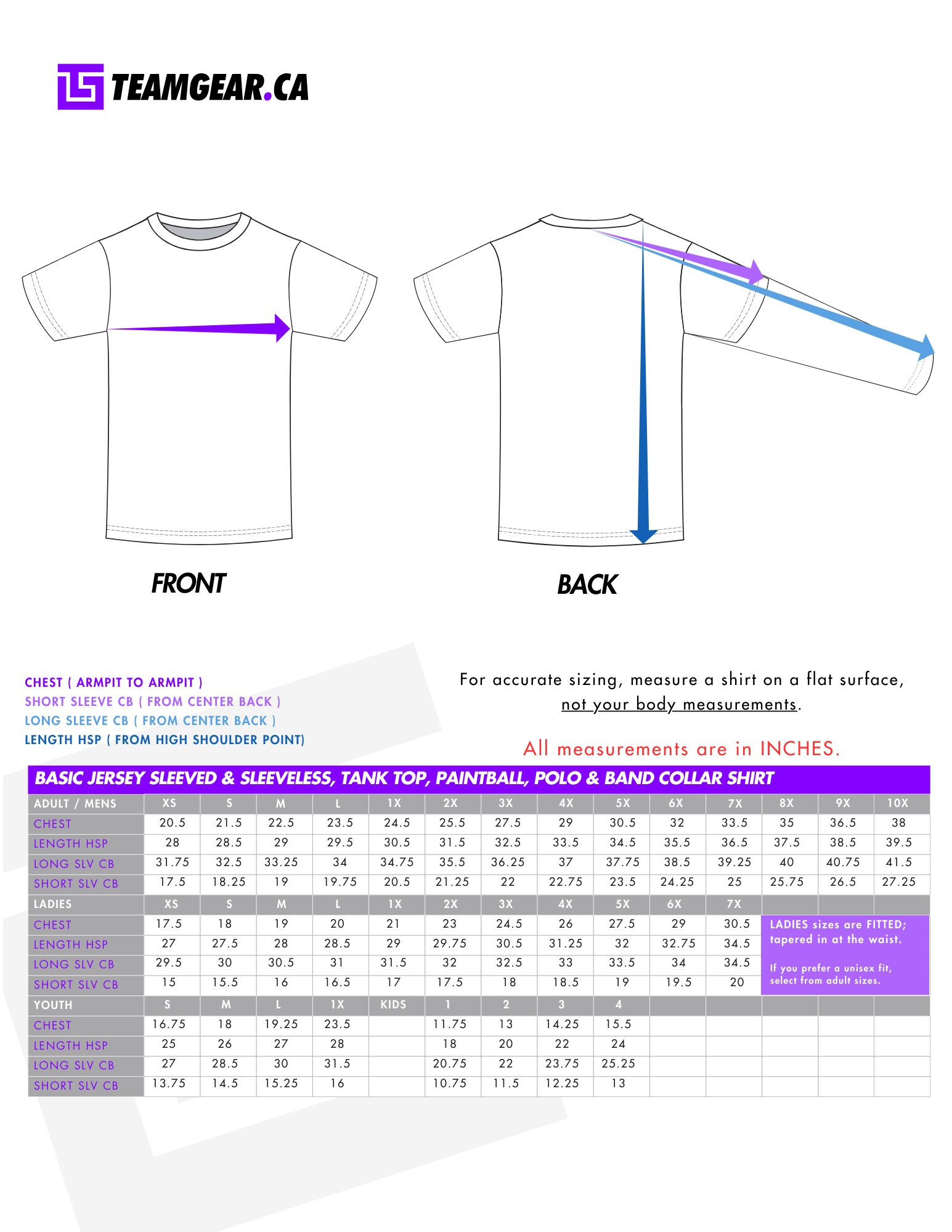 full sublimation custom jersey size chart